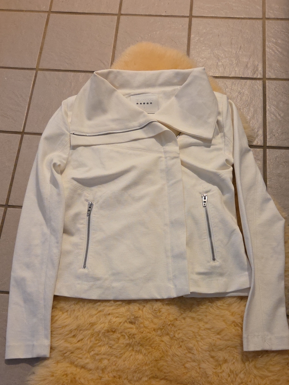 Blank NYC Cream Zip-Front Moto Jacket